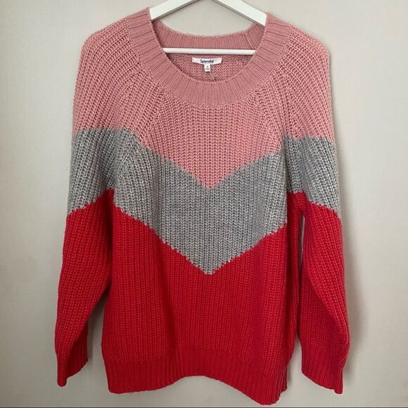 Splendid Sweater Loveland Colorblock Chevron Wool-Blend Crewneck Knit Casual - Picture 1 of 8